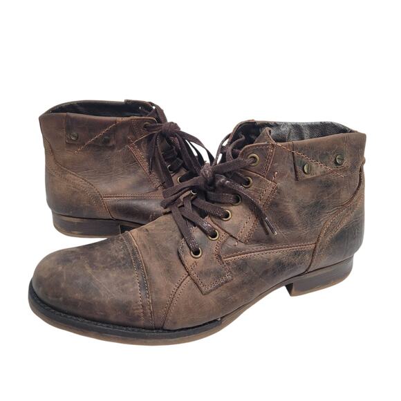 Bullboxer Brosus Mens Ankle Boots Brown Leather Lace-Up Cap Toe Distressed Sz 10 - Picture 1 of 13